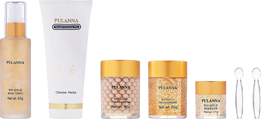 Набор - Pulanna Bio-Gold (eye/gel/21g + f/cr/2х60g + f/ton/60g + cl/milk/90g) — фото N2