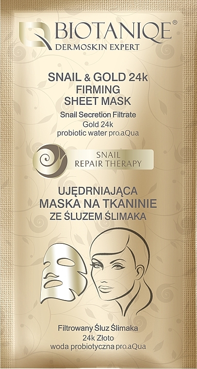 Укрепляющая тканевая маска для лица - Biotaniqe Snail Repair Therapy Snail & Gold 24K Firming Sheet Mask — фото N1