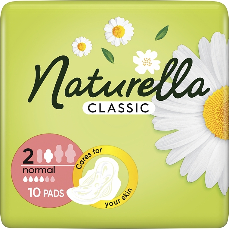 Гігієнічні прокладки з крильцями, 10 шт. - Naturella Classic Camomile Normal, Derma-Cream — фото N2