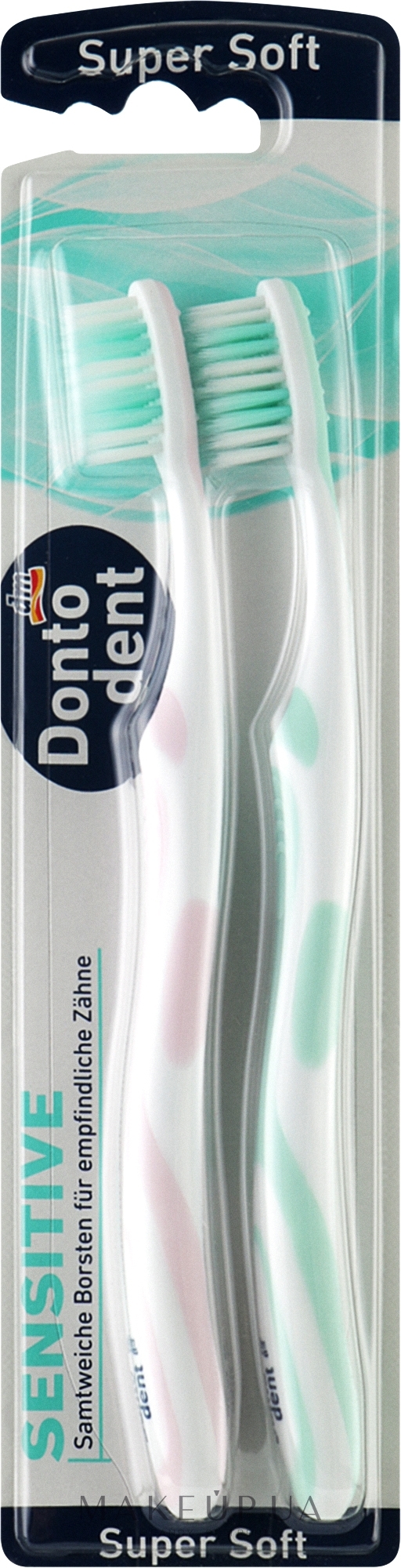 Зубні щітки ультрам'які, бірюзова + рожева, 2 шт. - Dontodent Sensitive Super Soft — фото 2шт
