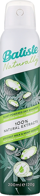 Сухой шампунь с кокосовым молоком и конопляным маслом - Batiste Plant Powered Dry Shampoo Coconut Milk & Hemp Seed Oil — фото N1