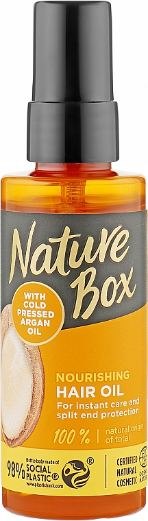 Масло для интенсивного ухода за волосами и защиты от секущихся кончиков с аргановым маслом холодного отжима - Nature Box Argan Oil Nourishing Hair Oil