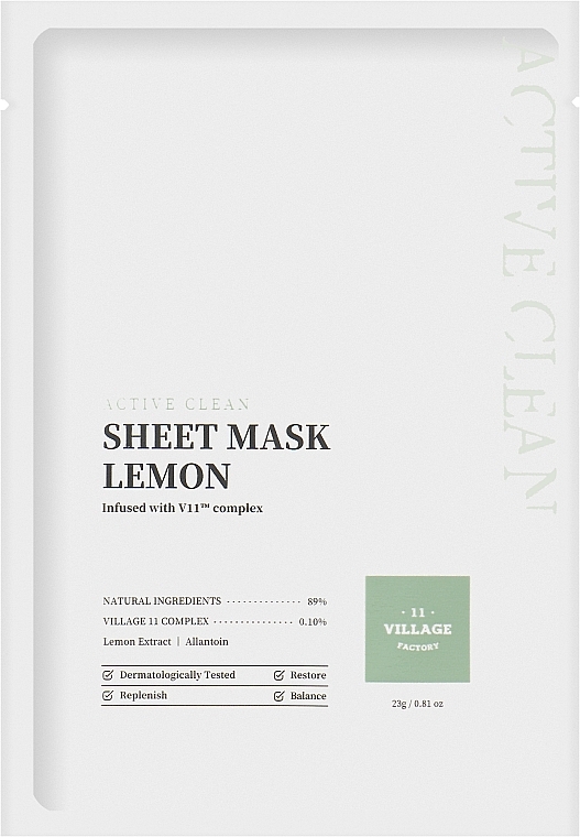 Тканинна маска для обличчя "Лимон" - Village 11 Factory Active Clean Sheet Mask Lemon — фото N1