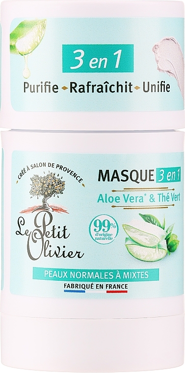 Маска-стік для обличчя - Le Petit Olivier Aloe Vera & Green Tea 3in1 Face Mask — фото N1