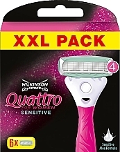 Парфумерія, косметика Змінні касети для гоління, 6 шт. - Wilkinson Sword Quattro for Women Sensitive