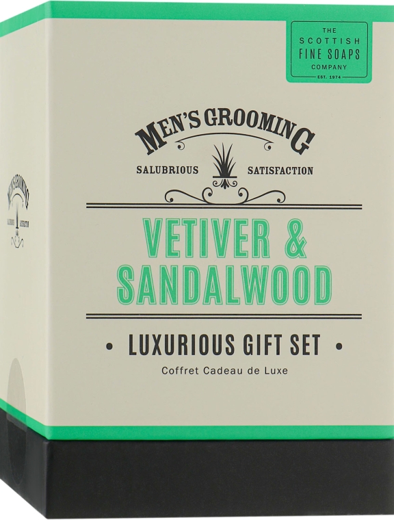 Набор - Scottish Fine Soaps Luxurius Giftset Vetiver & Sandalwood (scrub/75ml + shaving/cr/75ml + a/sh/balm/75ml + soap/40g) — фото N1
