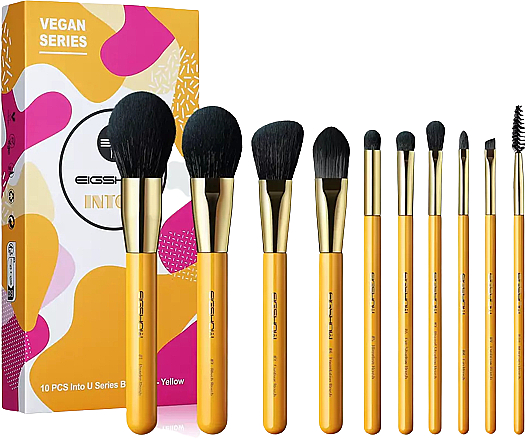 Набор синтетических кистей для макияжа, 10 шт., желтый - Eigshow Beauty Into You Premium Yellow Set — фото N1