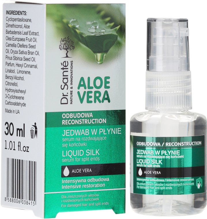 Засіб для посічених кінчиків волосся "Рідкий шовк" - Dr. Sante Aloe Vera Liquid Silk Serum For Split Ends