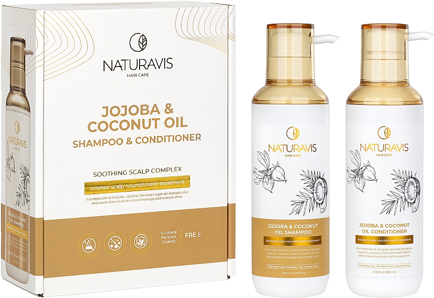 Набір: шампунь і кодиціонер "Jojoba & Coconut Oil" - Naturavis Jojoba & Coconut Oil Shampoo & Conditioner Set (shm/500ml + cond/500ml) — фото N1