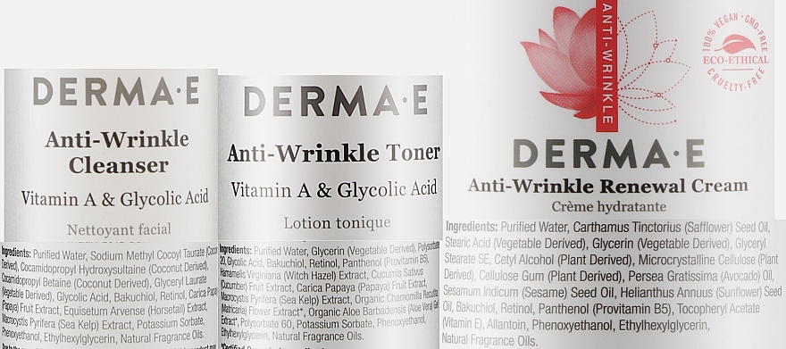 Набор - Derma E Anti-wrinkle (f/clean/175ml + toner/175ml + f/cr/113ml) — фото N2