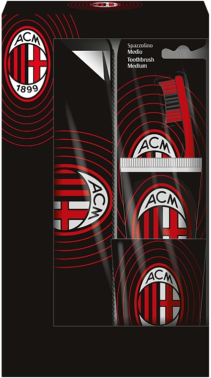 Набір - Naturaverde Football Teams Milan Oral Care Set (toothbrush/1pc + toothpaste/75ml + acc/2pcs) — фото N1