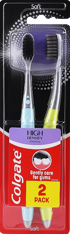 Зубна щітка Висока щільність щетинок, чорне вугілля, 1+1, м'яка, бірюзова+жовта  - Colgate High Density — фото N1