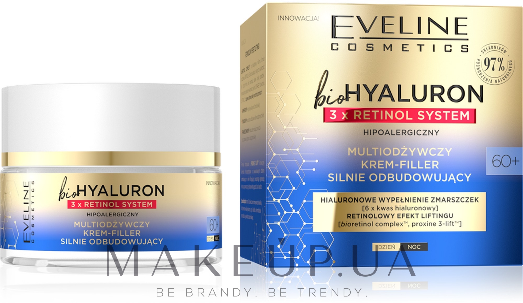 Мультипитательный крем-филлер - Eveline Cosmetics BioHyaluron 3xRetinol System 60+ — фото 50ml