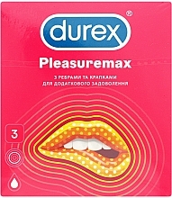 Презервативи латексні з силіконовою змазкою з ребрами та крапками, 3 шт - Durex Pleasuremax — фото N3