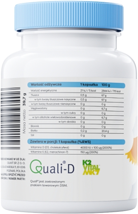 Капсули "Вітамін D3 + K2 4000 IU" - Osavi Vitamin D3 + K2 4000 IU + 150 Mg Suplement Diety — фото N2