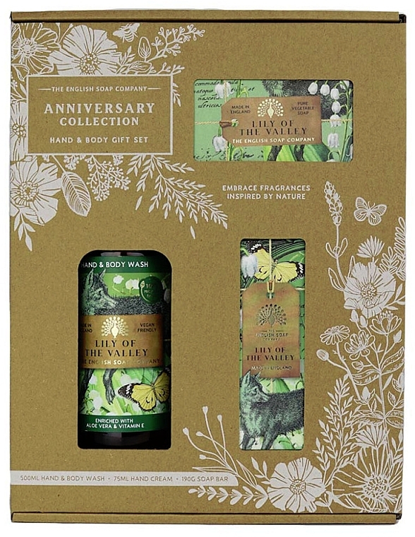 Набор - The English Soap Company Anniversary Collection Lily Of The Valley Hand And Body Gift Box (soap/190g + h/cr/75ml + h/wash/500ml) — фото N1