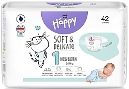 Дитячі підгузки 2-5 кг, розмір 1 Newborn, 42 шт. - Bella Baby Happy Soft & Delicate — фото N1