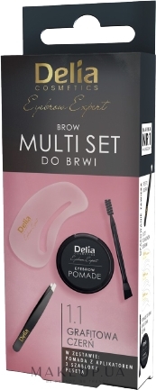 Мультинабор для бровей - Delia Cosmetics Multi Set (eyebrow pomade/1g + eyebrow tweezers/1pc + eyebrow stencils/3pcs) — фото 1.1 - Graphite