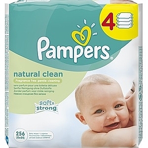 Дитячі вологі серветки, 4 х 64 шт. - Pampers Natural Clean Wipes — фото N1