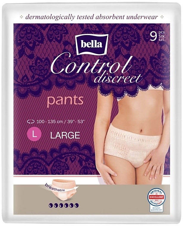 Впитывающие трусы женские L, 100-135 см, 10 шт. - Bella Control Discreet Pants — фото N1