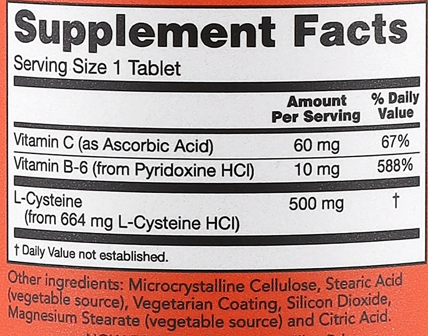 Пищевая добавка "L-Цистеин", 500 мг - Now Foods L-Cysteine Tablets — фото N2