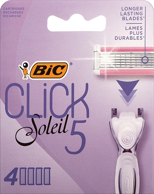 Сменные кассеты, 4 шт - Bic Click 5 Soleil Sensitive — фото N1