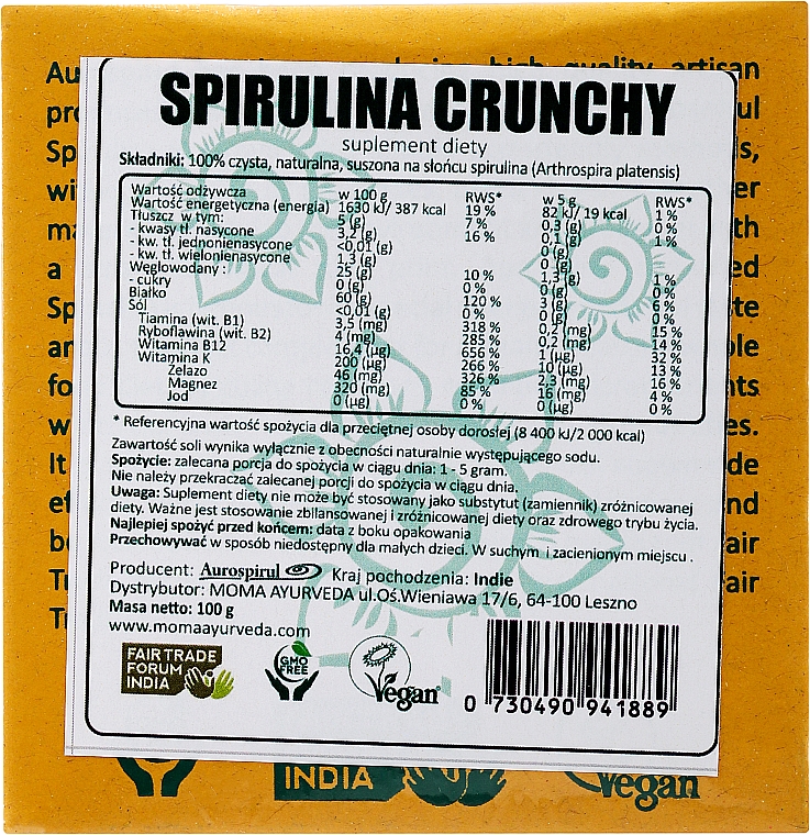 Харчова добавка, пластівці "Спіруліна" - Moma Aurospirul Spirulina Crunchy — фото N2