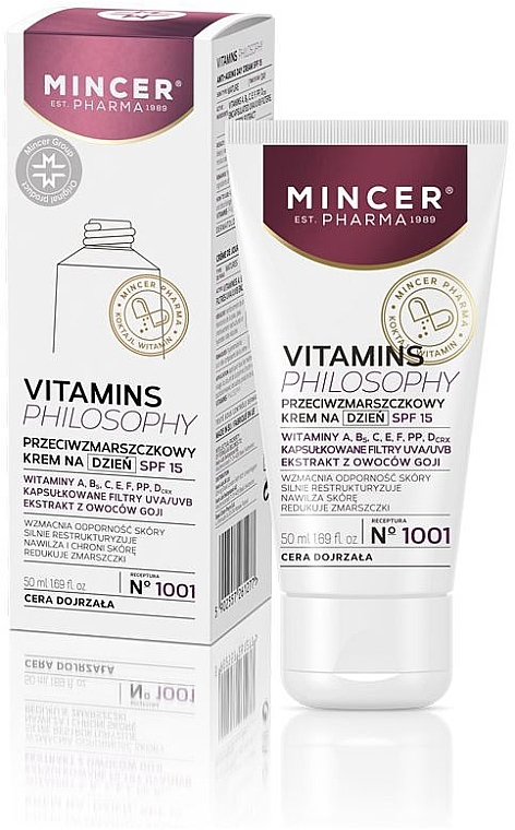Денний крем проти зморшок для обличчя - Mincer Pharma Vitamins Philosophy Anti Wrinkle Face Cream SPF15 № 1001 — фото N1