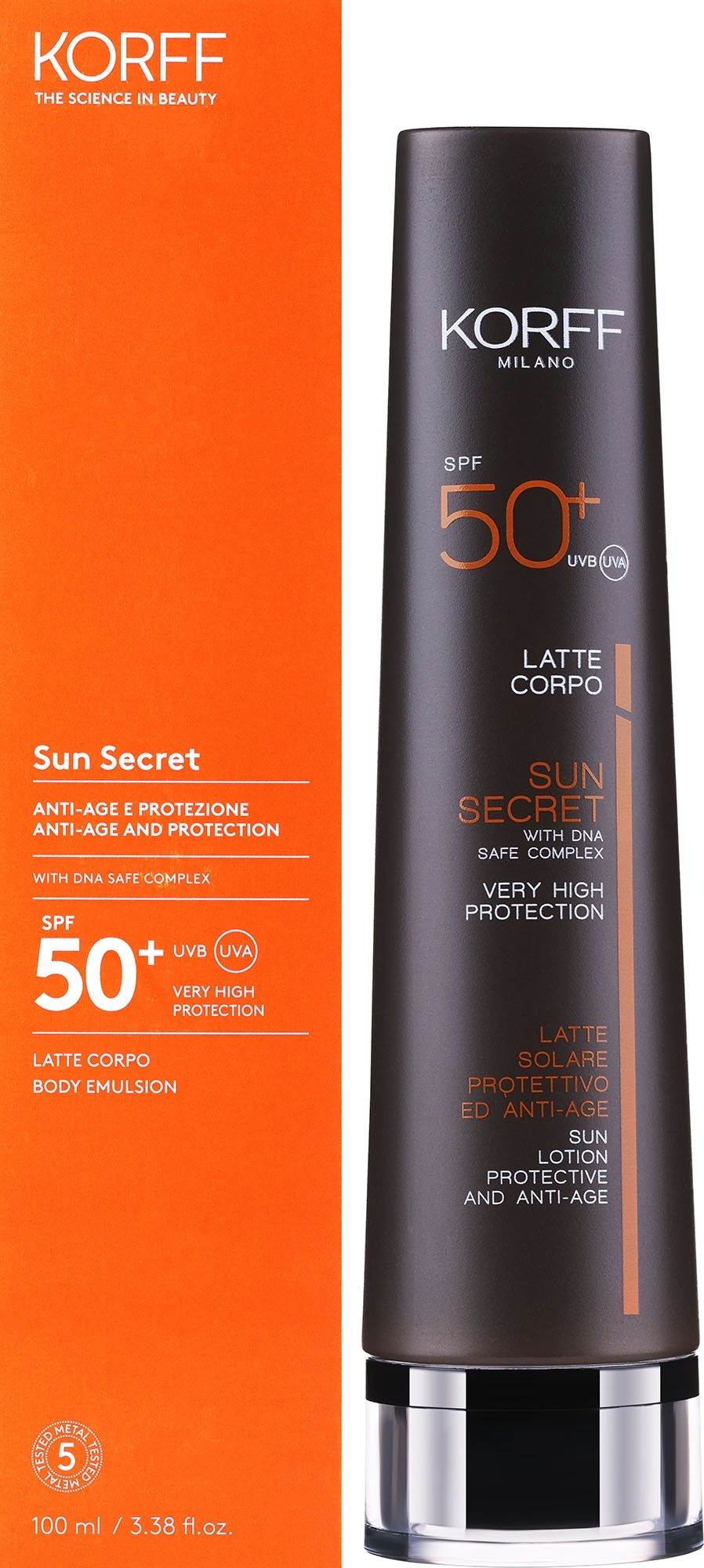 Защитное и антивозрастное молочко для загара с SPF 50 - Korff Latte Solare Protettivo Anti-Age Corpo SPF 50 — фото 100ml