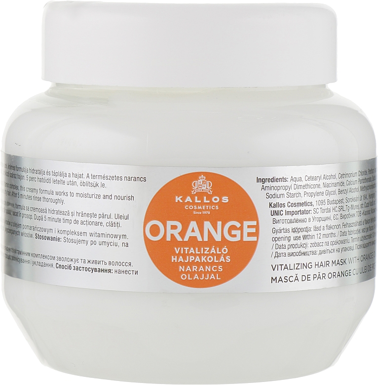 Зміцнювальна маска для волосся з олією апельсина - Kallos Cosmetics KJMN Orange Vitalizing Hair Mask With Orange Oil