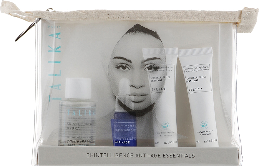 Набор - Talika Anti-Age Essentials Travel Kit (micel/water/30ml + f/cr/15ml + f/cr/15ml + serum/7ml + bag) — фото N1