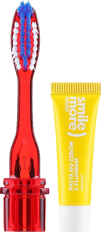 Набір у червоному футлярі - Hiskin Mango Travel Set (toothpaste/4ml + toothbrush) — фото N2