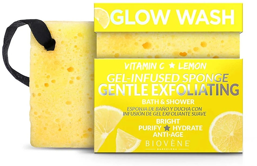 Губка для нежного отшелушивания с витамином С и лимонным гелем - Biovene Glow Wash Gentle Exfoliating Gel-Infused Sponge — фото N1