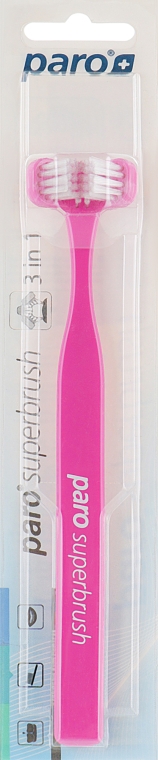 Зубная щетка трехсторонняя "724", розовая - Paro Swiss Superbrush 3in1 — фото N1