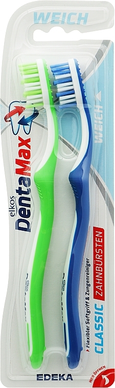 Зубна щітка м'яка, синя + салатова - Elkos Dental Classic — фото N2
