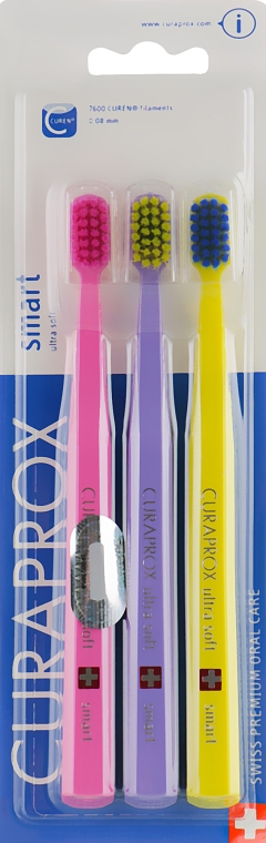 Набор зубных щеток для детей "Smart", малиновая, фиолетовая, желтая - Curaprox — фото N1