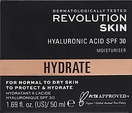 Зволожувальний крем з гіалуроновою кислотою - Revolution Skin Hyaluronic Acid SPF 30 Moisturiser — фото N2