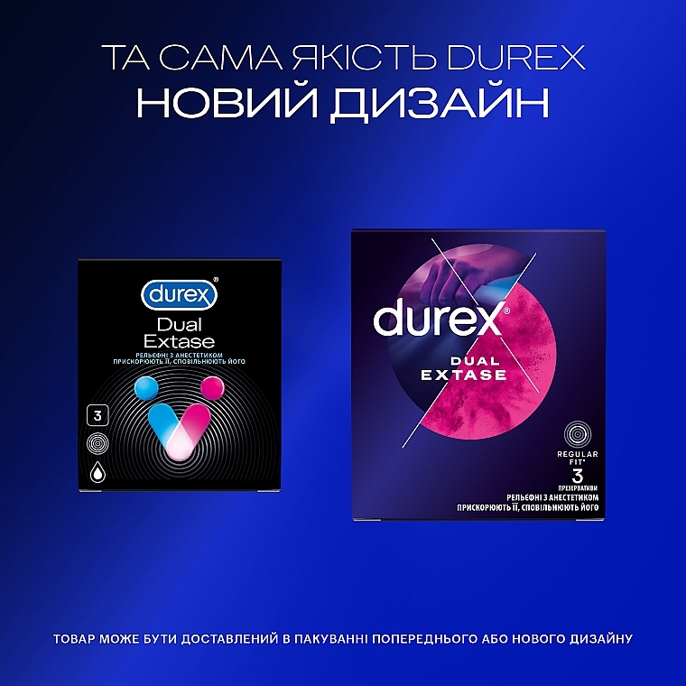 Презервативи латексні з силіконовою змазкою, рельєфні з анестетиком, 3 шт - Durex Dual Extase — фото N4