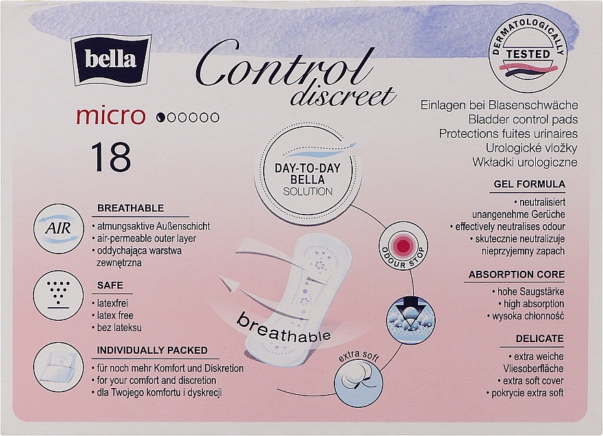 Урологічні прокладки для жінок, 18 шт. - Bella Control Discreet Micro Bladder Control Pads — фото N2