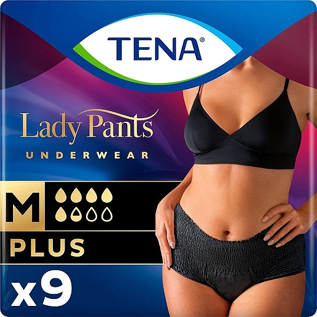 Урологічні труси для жінок Lady Pants Plus M, чорні, 9 шт. - Tena — фото N1