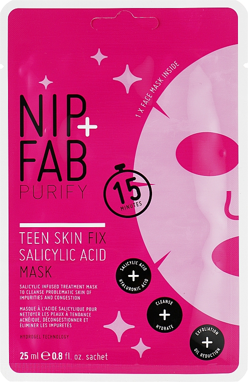 Тканевая маска с салициловой кислотой для подростковой кожи - NIP+FAB Salicylic Teen Skin Fix Acid Sheet Mask — фото N1