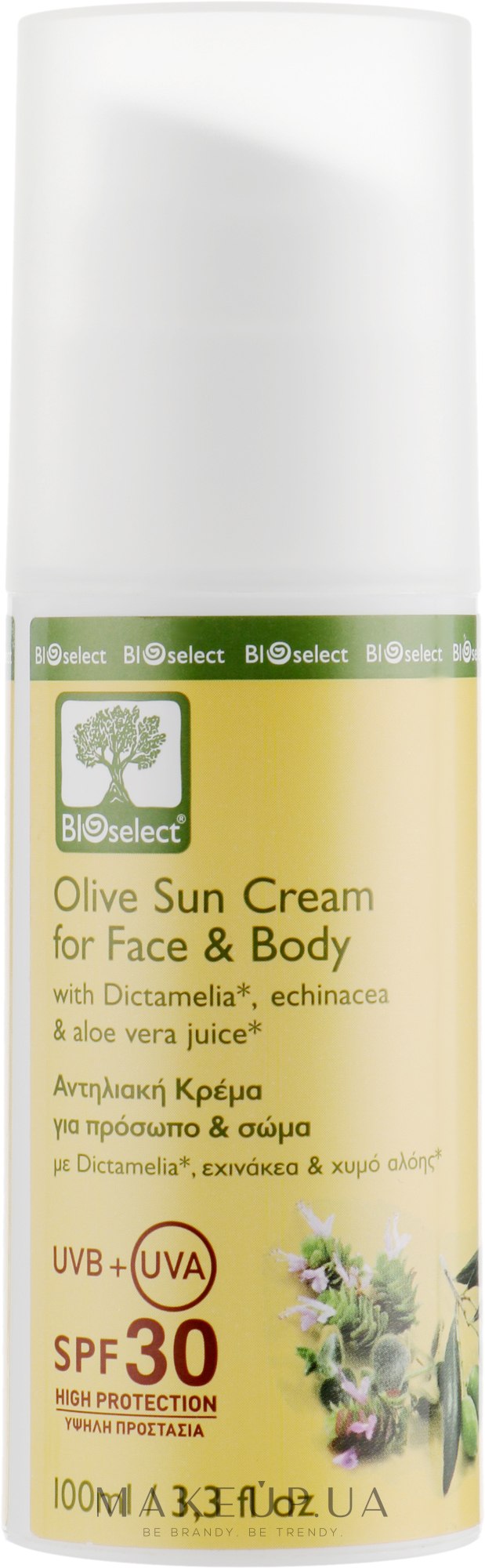 Оливковый солнцезащитный крем для лица и тела - Bioselect Olive Sun Cream For Face & Body SPF30 — фото 100ml