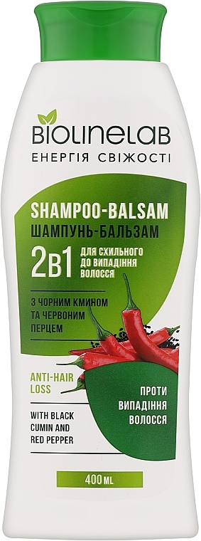 Шампунь-бальзам 2 в 1 против выпадения волос с черным тмином и красным перцем - Biolinelab Shampoo-Balsam — фото N1