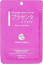Парфумерія, косметика Тканинна маска для обличчя "Плацента і нано-частинки платини" - Mitomo Essence Sheet Mask Placenta + Platinum