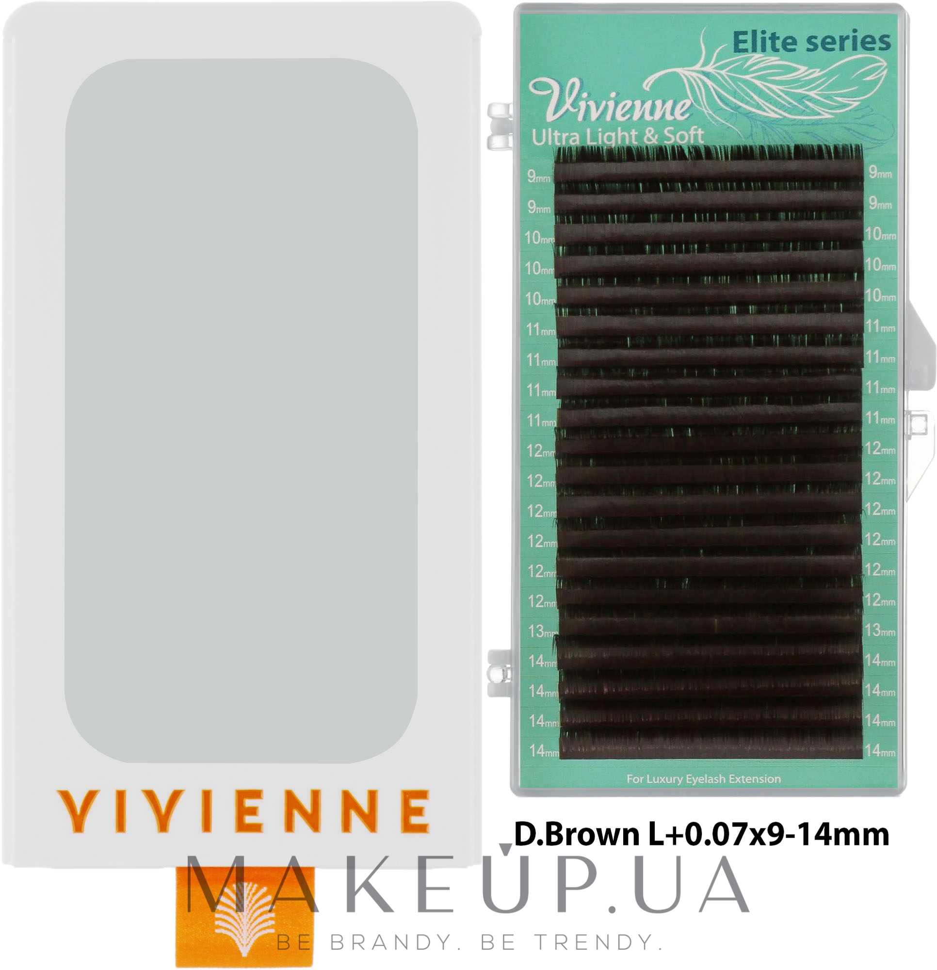Ресницы "Elite", темно-коричневые, 20 линий (органайзер) (mix, 0,07, L + , (9-14)) - Vivienne — фото 1уп