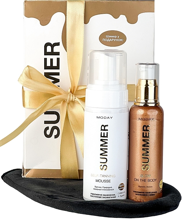 Набір для автозасмаги "Summer" - MODAY Gift Tanning Set (mouss/150ml + shimer/100ml + mitt/1pc.) — фото N1