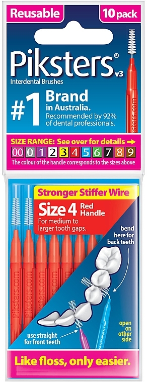 Межзубные ершики 4, красные, 10 шт. - Piksters Interdental Brushes Red Size 4 — фото N1