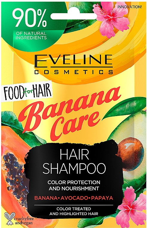 Шампунь для окрашенных и повреждённых волос - Eveline Cosmetics Food For Hair Banana Care Shampoo (пробник)