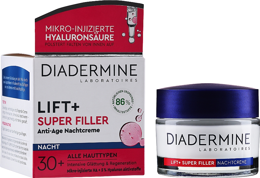 Гіалуроновий антивіковий нічний крем - Diadermine Lift+ Super Filler Hyaluron Anti-Age Night Cream — фото N2