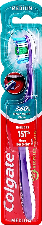 Зубна щітка 360 "Суперчистота", середня, фіолетова - Colgate — фото N1